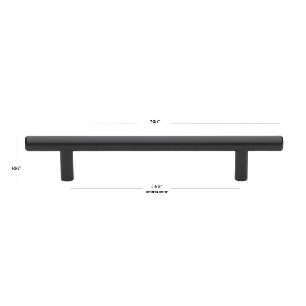 Matte Black Solid Steel Modern Cabinet Bar Pulls, 7.38" Length