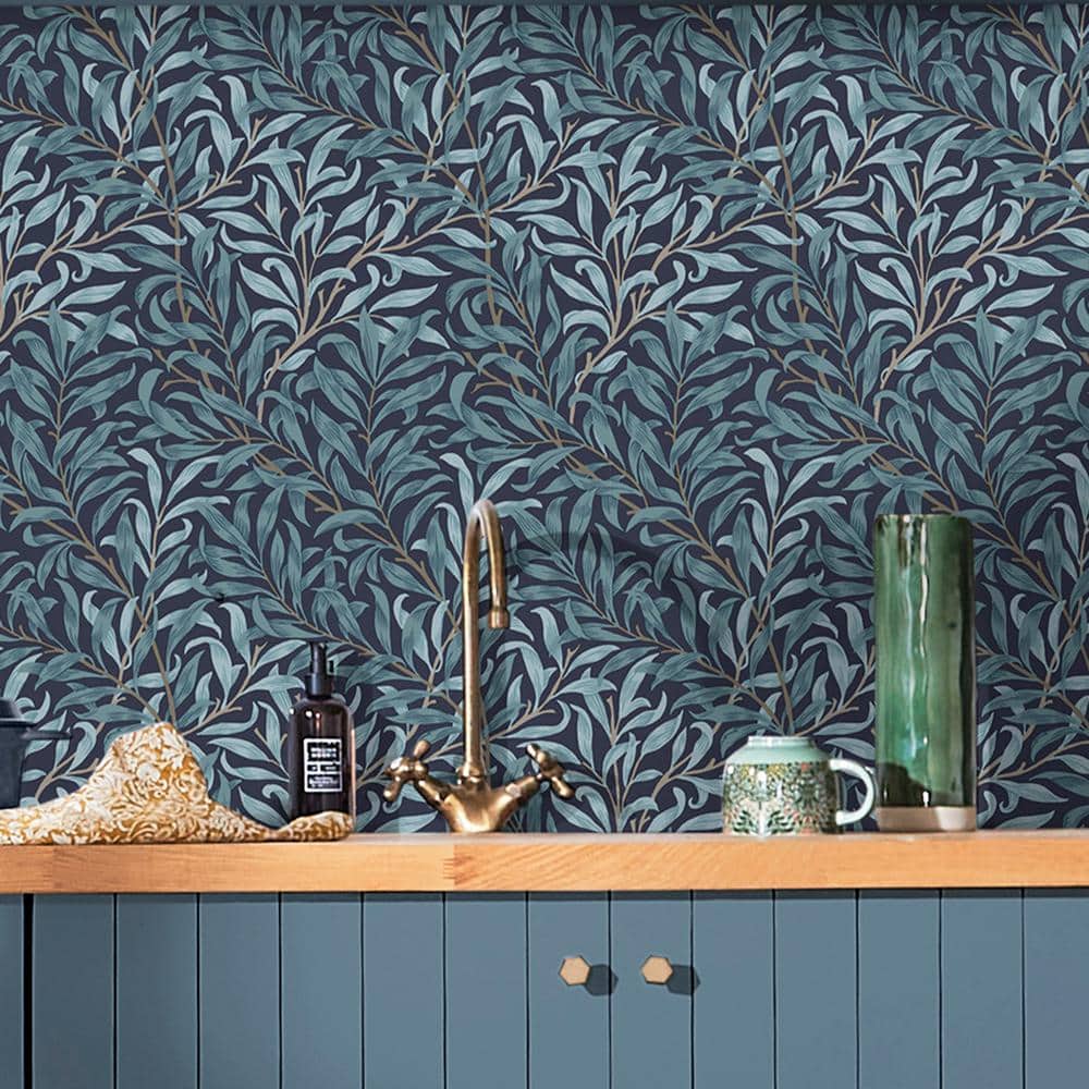 Deep Blue Willow Bough Floral Vinyl Wallpaper