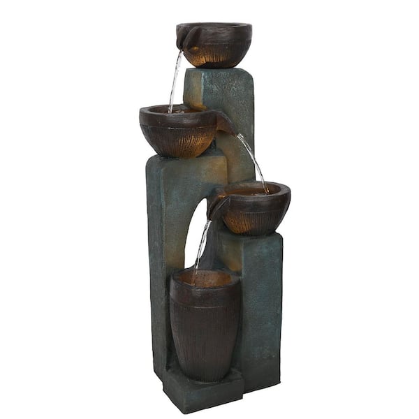 31 in. Tall 4-Tiered Bowls Cascading Waterfall Fountain with LED Lights