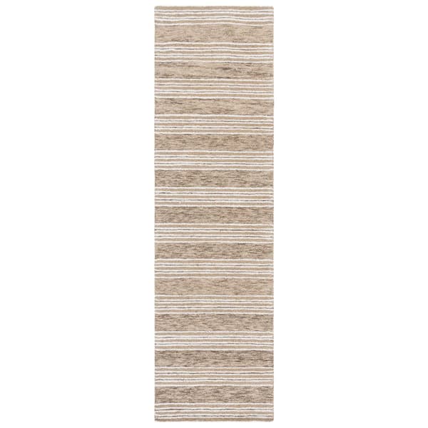 Pine 2 ft. x 8 ft. Ivory/Taupe Double Striped Runner Rug