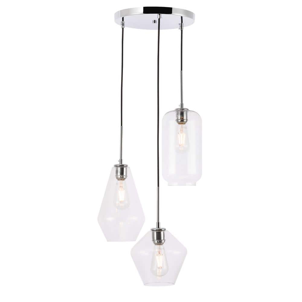 Timeless Home Gael 3-Light Chrome Pendant w/6.1 in./7.1 in./7.9 in. W x 11.