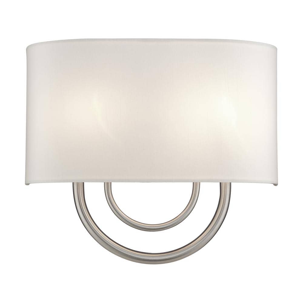 Stratton 13 in. 2-Light Brushed Nickel ADA Wall Sconce with Off-White Fabric Shade price history on PriceWatchPro