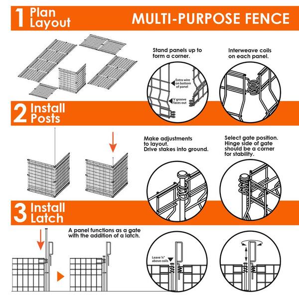 Vigoro Multi-Purpose  44.1 in. H x 36.8 in. W No Dig Black Metal Garden Fence Panel