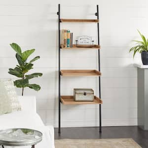 24 in. x 72 in. Tall 4-Tier Natural Wood And Black Metal Ladder Shelf