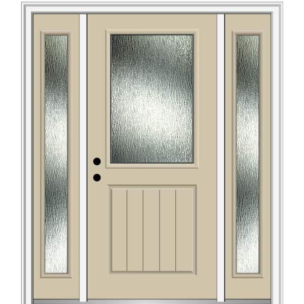 MMI Door 64 in. x 80 in. Right-Hand Inswing Rain Glass Wicker Fiberglass Prehung Front Door on 4-9/16 in. Frame