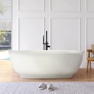 67 in. x 30 in. Stone Resin Solid Surface Flatbottom Freestanding Soaking Bathtub in Jade White