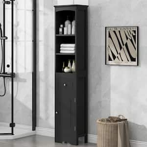 13.4 in. W x 9.1 in. D x 66.9 in. H Black MDF Freestanding Linen Cabinet with Drawer and Adjustable Shelf