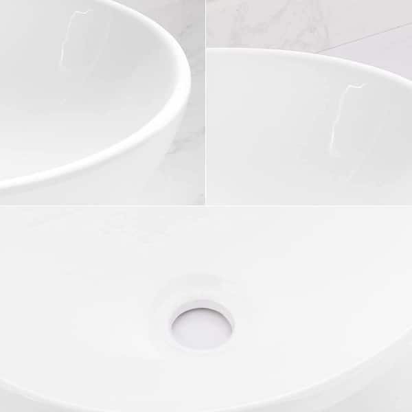 Sarlai 16x13 Modern Egg Shape Above Counter White Porcelain Ceramic Bathroom Vessel Vanity Sink Art Basin Oval Vessel Sink 