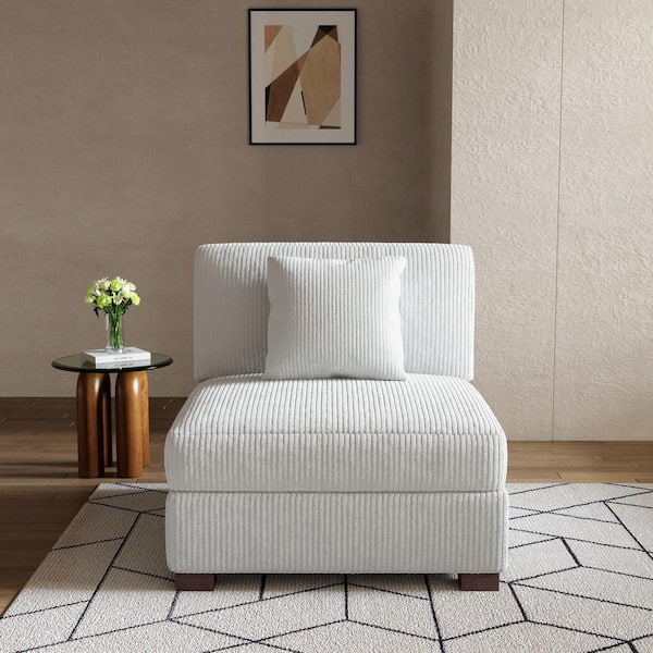 36 in. Beige Rectangle Corduroy Polyester Sectional Center Armless 1-Seat Sofa with One Pillow