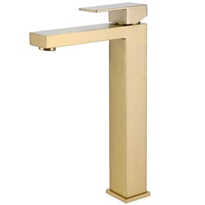 Single Hole Single Handle Bathroom Vessel Sink Faucet With Supply Hose in Brushed Gold