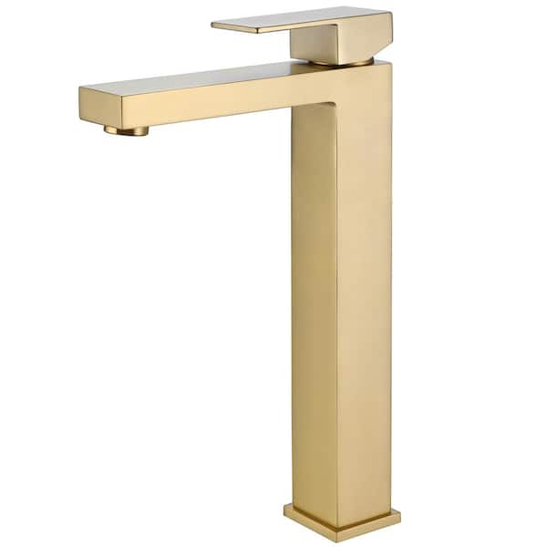 Single Handle Waterfall Vessel Sink Faucet in Brushed Gold