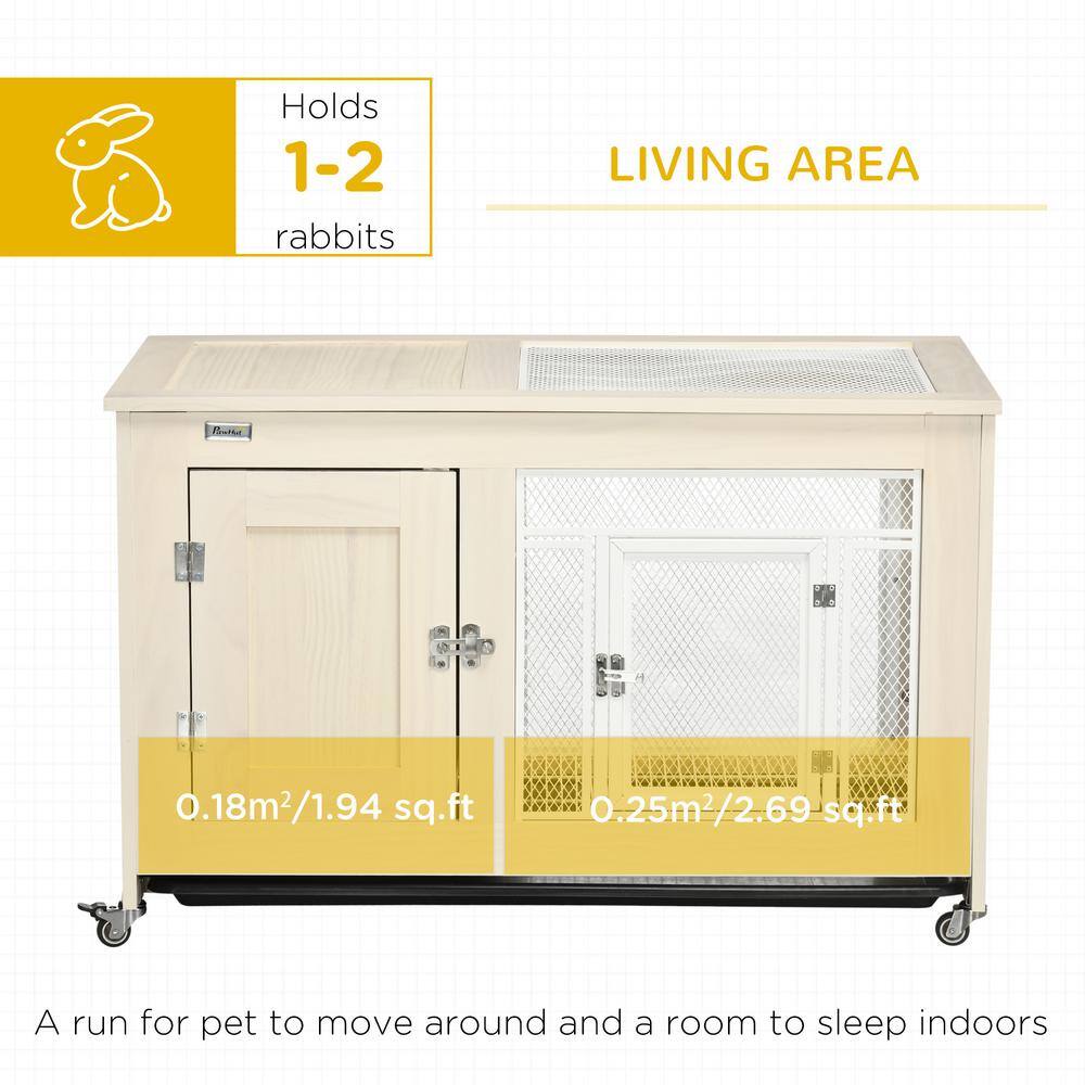 White Pinewood Indoor Guinea Pig Hutch with Wheels