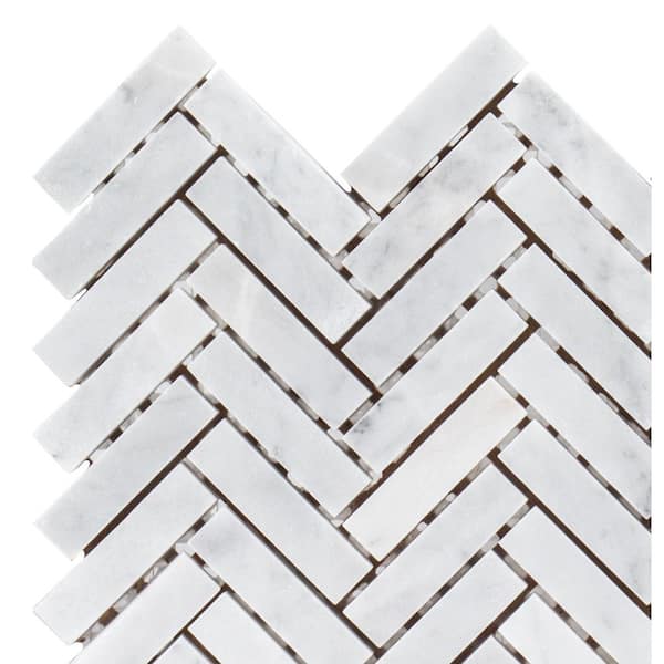 Take Home Tile Sample - Jet Stream White 4.75 in. x 4.38 in. Herringbone Honed Marble Mosaic
