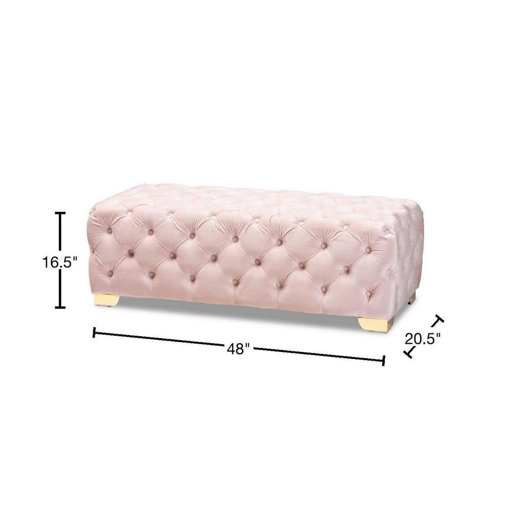 Luxurious Light Pink Velvet Tufted Ottoman with Gold Legs