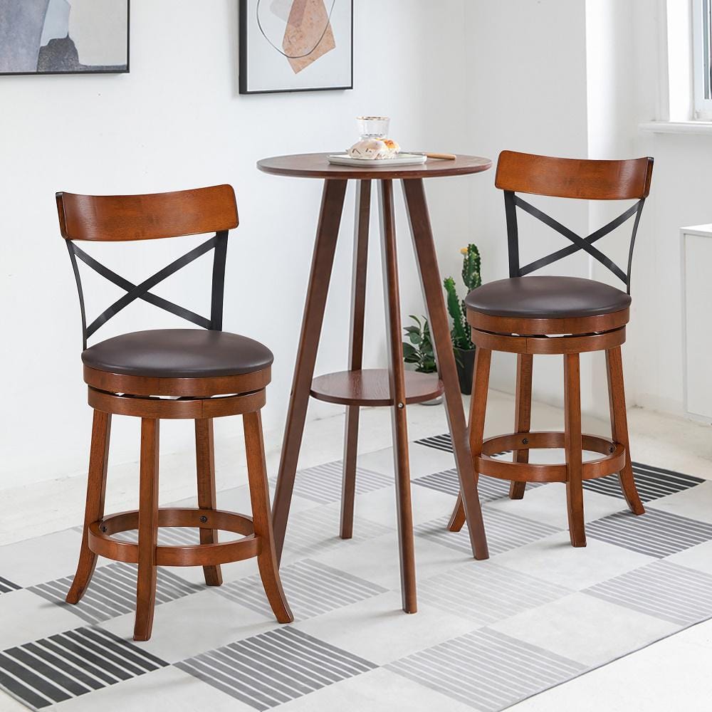 Walnut and Black Swivel 25'' High Back Bar Stools Set of 4