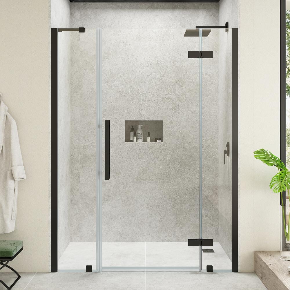 Endless 72"H x 58"W Black Frameless Hinged Shower Door