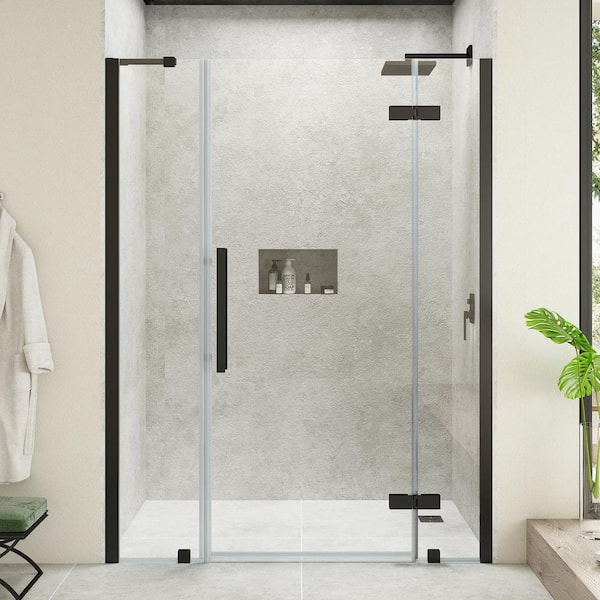 OVE Decors Tampa 55 15/16 in. -  58 1/16 in. W x 72 in. H Pivot Frameless Shower Door in Black