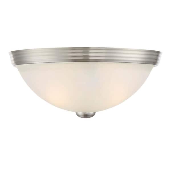 Savoy House 11 in. W x 4.5 in. H 2-Light Satin Nickel Flush Mount Ceiling Light with White Etched Glass Diffuser