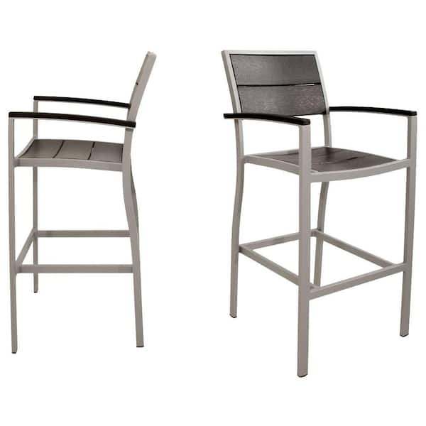 Trex Outdoor Furniture Surf City Textured Silver 2-Piece Patio Bar Chair Set with Charcoal Black Slats