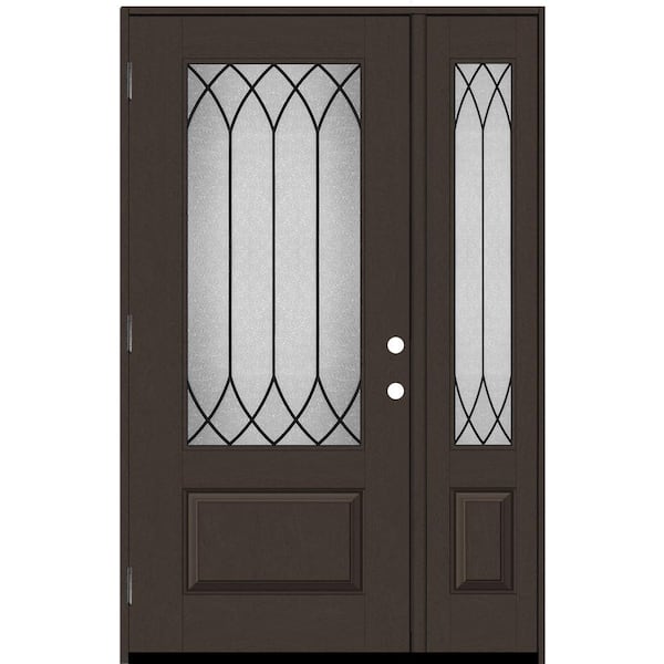 Steves & Sons Regency 51 in. x 80 in. 3/4-Lite Spire Decorative Glass RHOS Hickory Mahogany Fiberglass Prehung Front Door w/12 in. SL