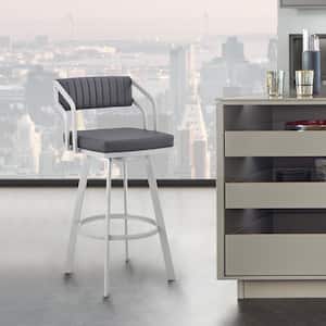 Capri 40 in. Slate Grey Metal Bar Stool with Faux Leather Seat