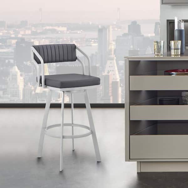 Armen Living Capri 40 in. Slate Grey Metal Bar Stool with Faux Leather Seat