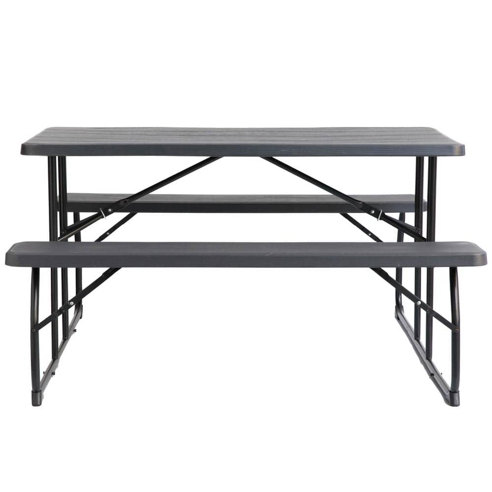 Gray Foldable Plastic and Steel Outdoor Picnic Table Set