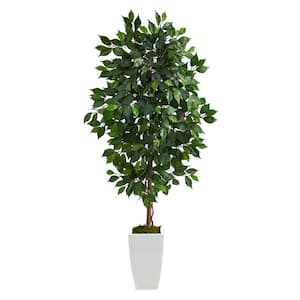 4.5ft. Ficus Artificial Tree in White Metal Planter