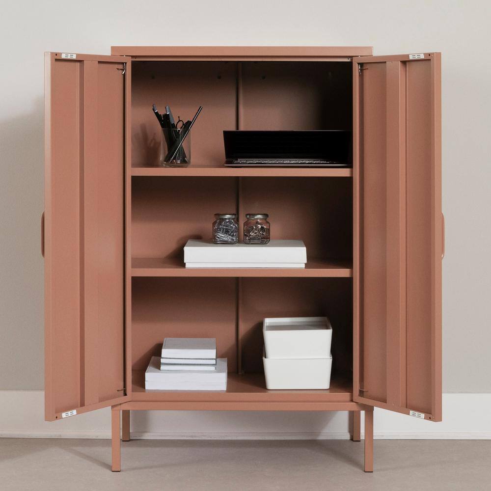 Burnt Orange Metal Accent Cabinet with Adjustable Shelving
