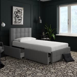 Ryan Gray Linen Twin Upholstered Bed with Storage