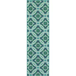 Gallery Aqua 2 ft. x 8 ft. Indoor/Outdoor Patio Runner Rug