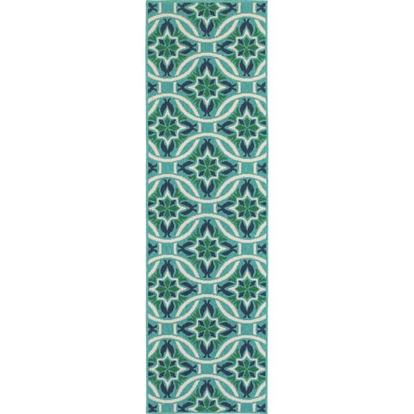 Home Decorators Collection Gallery Aqua 2 ft. x 8 ft. Indoor/Outdoor Patio Runner Rug