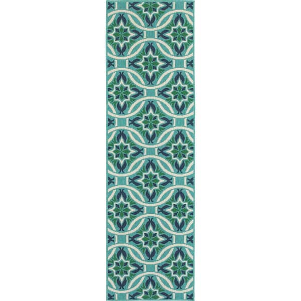 Gallery Aqua 2 ft. x 8 ft. Indoor/Outdoor Patio Runner Rug