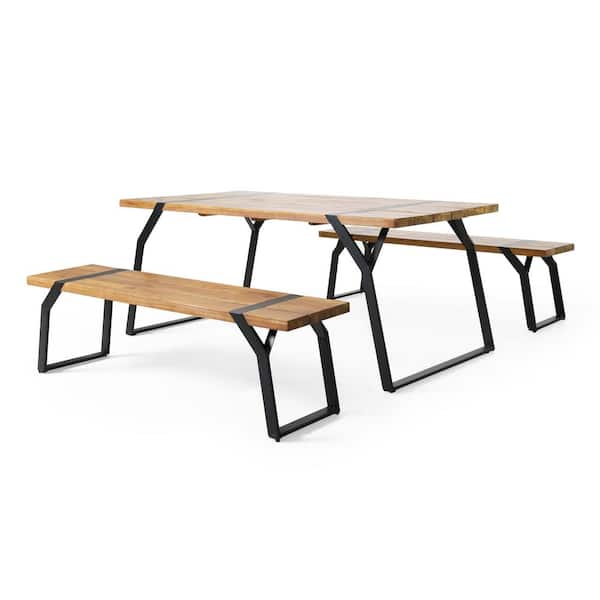 Noble House Nibley 3-Piece Metal and Wood Outdoor Dining Set