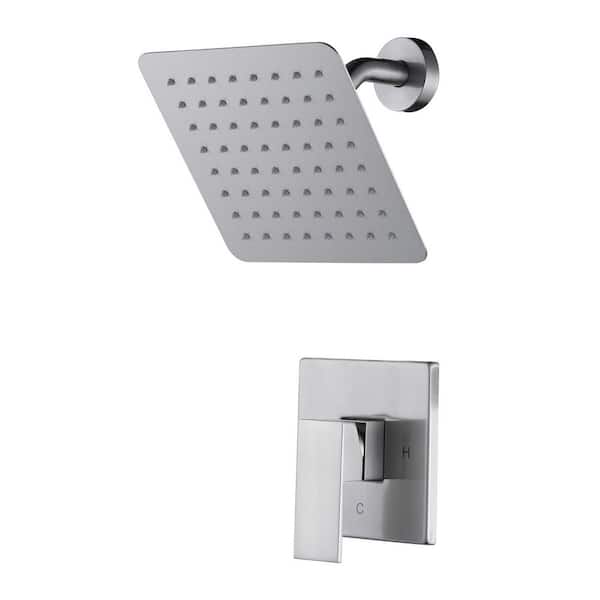 Single Handle 1-Spray Square Shower Faucet 1.8 GPM with Pressure Balance and Brass Valve Included in. Brushed Nickel
