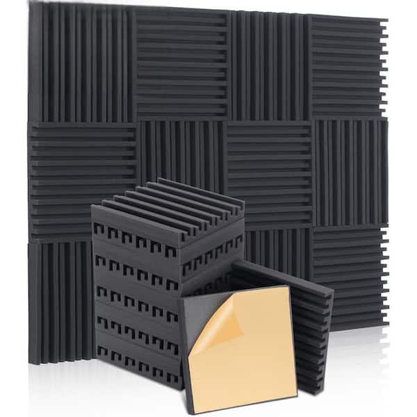 24-Pack Self-Adhesive Acoustic Foam Panels, 12x12x2 Inches, Black, High Density Soundproofing