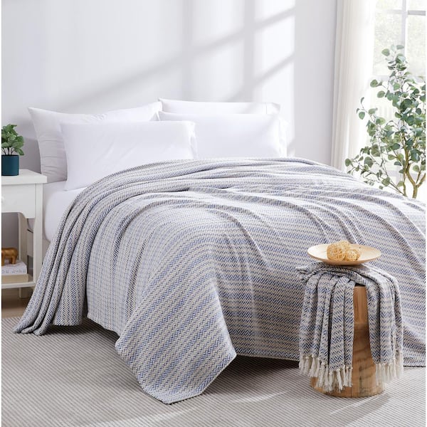 SOUTHSHORE FINE LINENS Agadir Blue 100% Cotton Twin Blanket