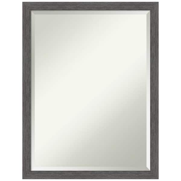 Amanti Art Pinstripe Plank Grey Thin 20 in. H x 26 in. W Framed Wall Mirror