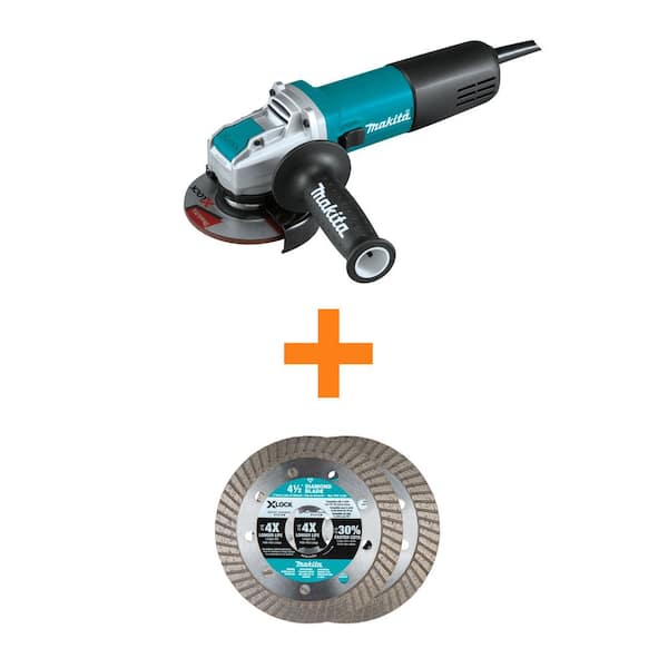 Makita 7.5 Amp Corded 4.5 in. X-LOCK AC/DC Switch Angle Grinder with X-LOCK 4.5 in. Diamond Masonry Cutting Blade, 2-Pack