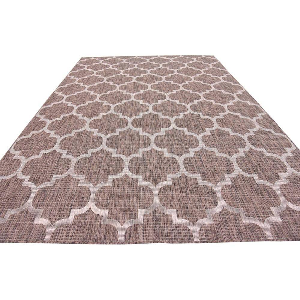 Rectangular Easy-Care Outdoor Lattice Brown Rug