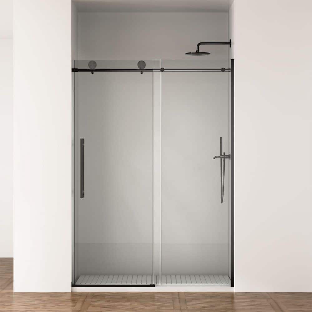 "50-54 in. W x 75 in. H Single Sliding Frameless Shower Door in Matte Black with 5/18"" Clear Tempered Glass" price history on PriceWatchPro