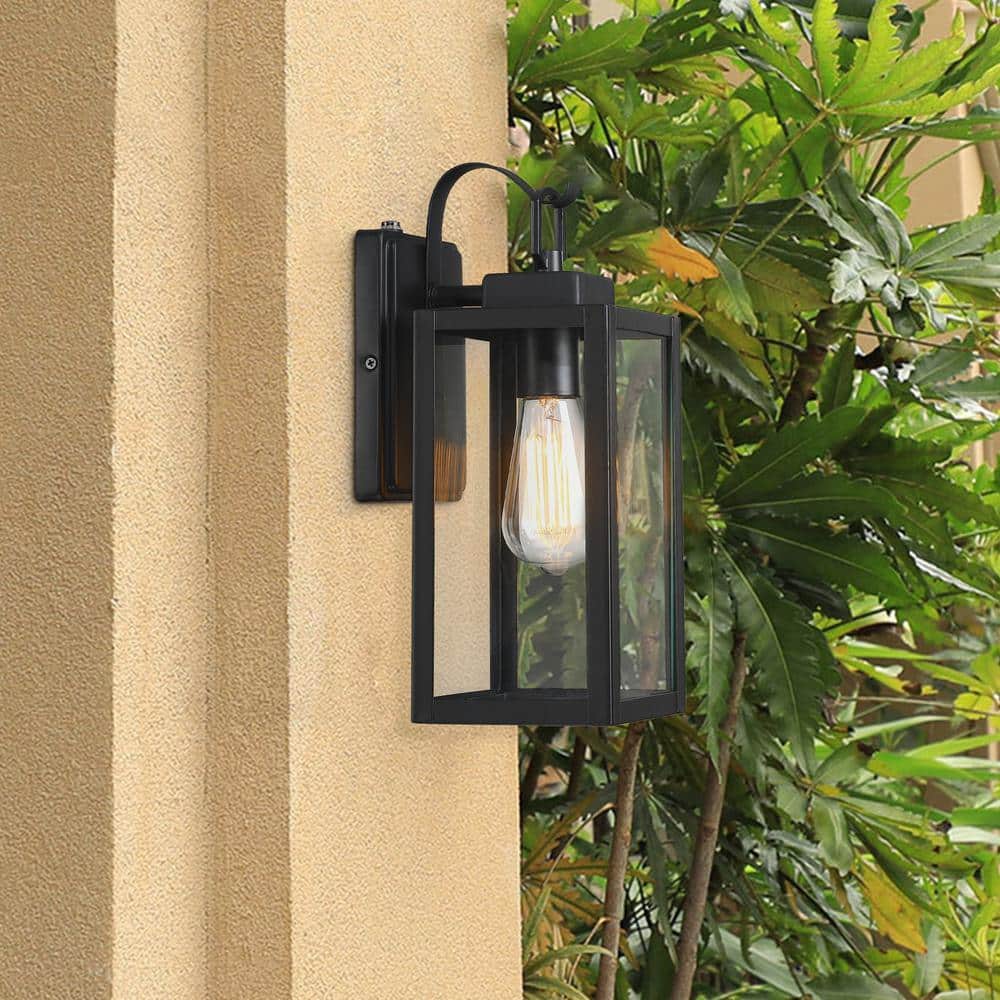 Matte Black Medium Outdoor Lantern Sconce with Clear Glass