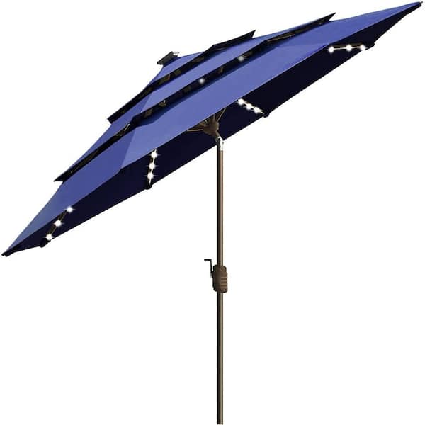 Terracemaster 10-Year-Non-Fading Sunumbrella Solar 9 ft. 3-Tiers Market Umbrella with 80 LED Lights Patio UmbrellasNBlue