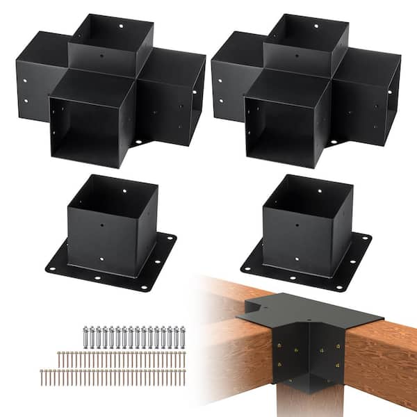 VEVOR Pergola Bracket Kit 6 in. x 6 in. 4-Piece 4-Way Heavy-Duty Corner Bracket Woodworks DIY Post Base Kit Easy Installation