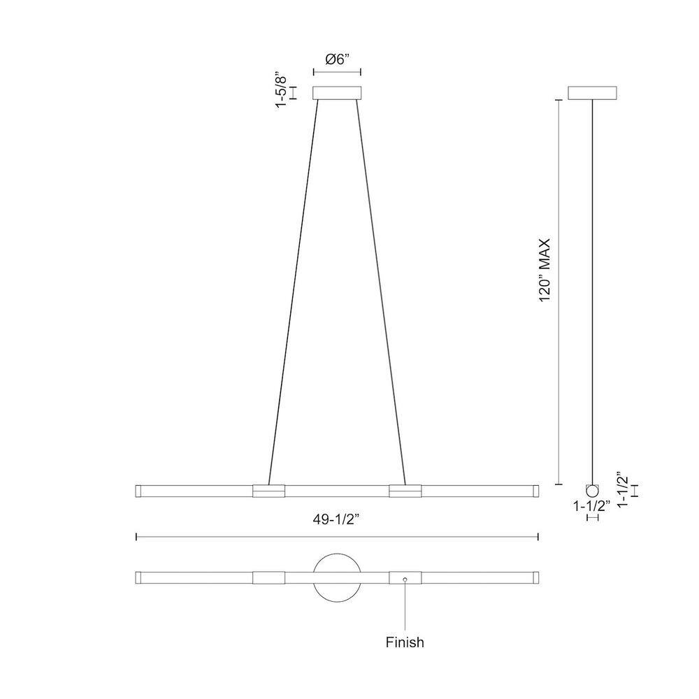 Akari Sleek Minimalist 49.5" LED Kitchen Island Pendant in Brushed Nickel