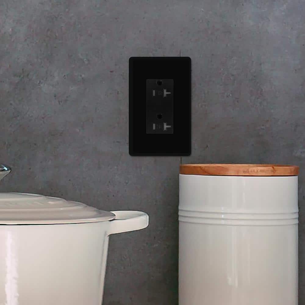 Black Tamper-Resistant Duplex Outlet with Wall Plate