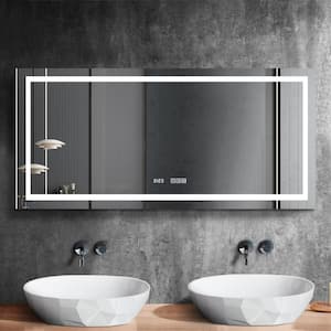 60 in. W x 36 in. H Large Rectangular Frameless Anti-Fog Wall Mounted Dimmable Bathroom Vanity Mirror in Silver