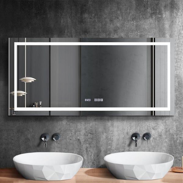 Maincraft 60 in. W x 36 in. H Large Rectangular Frameless Anti-Fog Wall Mounted Dimmable Bathroom Vanity Mirror in Silver