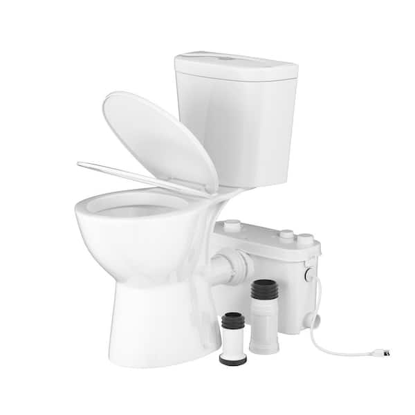 19 in 2-Piece Round Dual Flush 0.8/1.28 GPF Macerating Toilet with 0.67 HP Pump for Basement Upflush Systeme in White