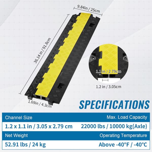 36.14 in. x 9.84 in. 3 ft. Cable Protector Ramp 2 Channel 22000 lbs. Load Raceway Cord Cover Conduit (5-Pack)
